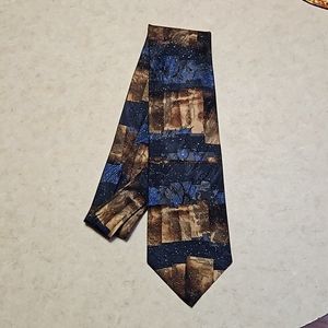 Jf J.Ferrar Men's Silk Tie Blue Tan Brown NWOT